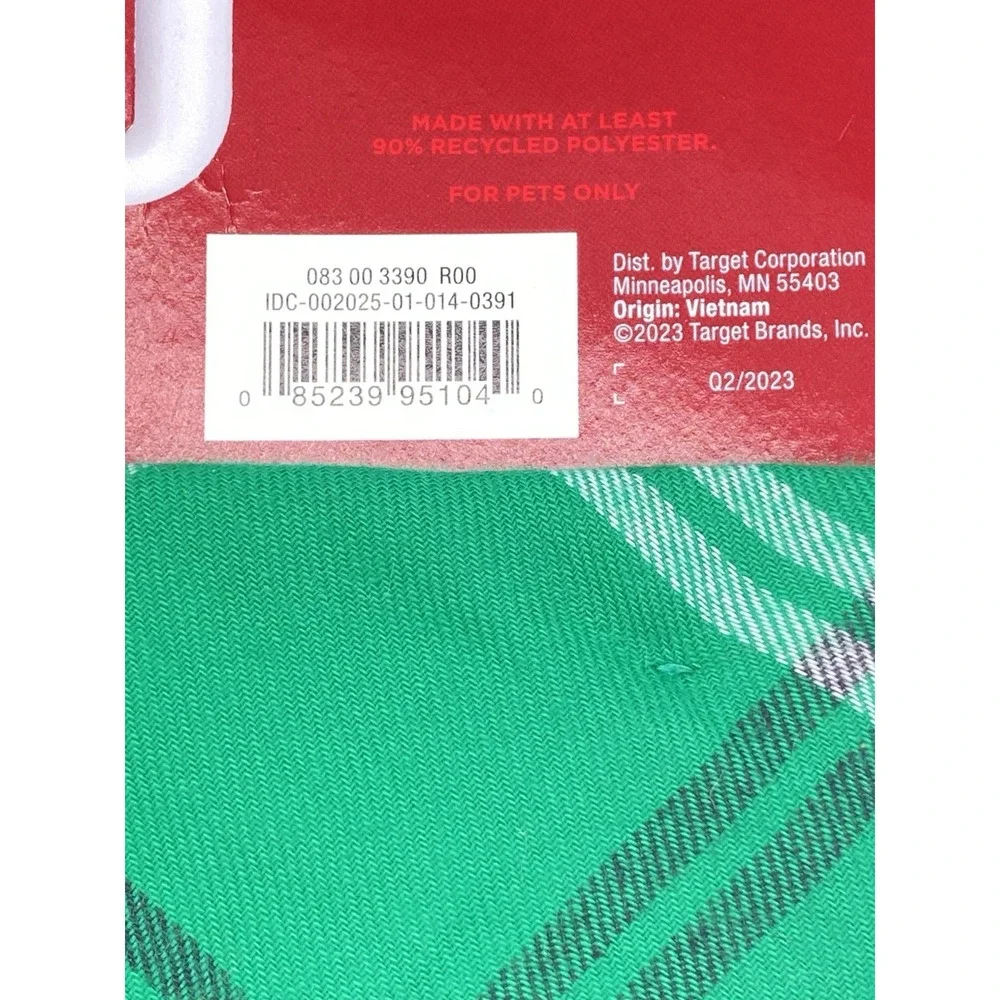 NWT Wondershop Christmas Pet Bandana Dog Cat Green Plaid‎ Holiday One Size